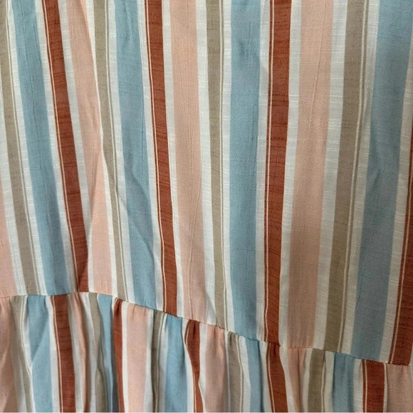 LC Lauren Conrad Women’s Multi Striped Tie Shoulder Tiered Maxi Dress Sz L GUC - Picture 5 of 9